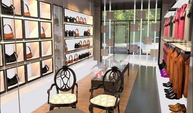 Không gian nội thất cửa hàng Prada với gam màu đen trắng sang trọng và sàn đá marble cao cấp Không gian nội thất cửa hàng Prada với gam màu đen trắng sang trọng và sàn đá marble cao cấp