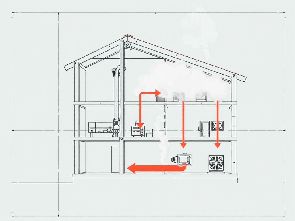 Bản vẽ kỹ thuật hệ thống hút khói tòa nhà, minh họa vị trí miệng gió và luồng không khí. Hình ảnh liên quan đến thi công hệ thống hút khói. Bản vẽ kỹ thuật hệ thống hút khói tòa nhà, minh họa vị trí miệng gió và luồng không khí. Hình ảnh liên quan đến thi công hệ thống hút khói.