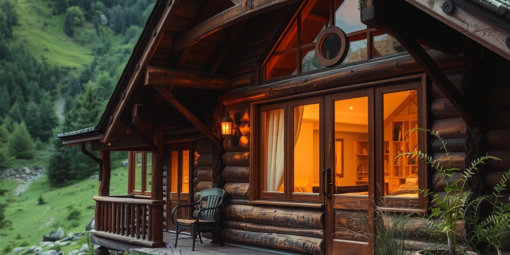 Homestay gỗ ấm cúng giữa thung lũng xanh mướt, ánh sáng vàng dịu từ cửa sổ, thể hiện kỹ thuật thi công homestay gỗ tỉ mỉ và vẻ đẹp thẩm mỹ. Homestay gỗ ấm cúng giữa thung lũng xanh mướt, ánh sáng vàng dịu từ cửa sổ, thể hiện kỹ thuật thi công homestay gỗ tỉ mỉ và vẻ đẹp thẩm mỹ.