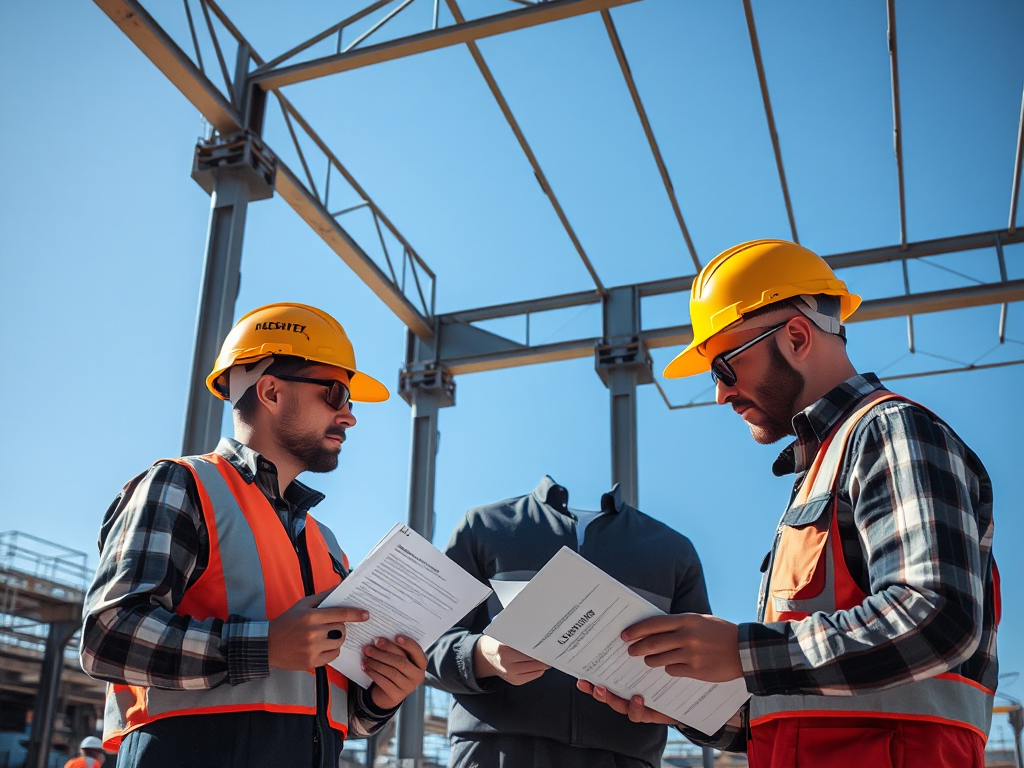 Kỹ sư xây dựng kiểm tra chất lượng khung thép với bảng checklist, đảm bảo dịch vụ lắp khung thép giá tốt, an toàn và đúng tiêu chuẩn KhaiFu.