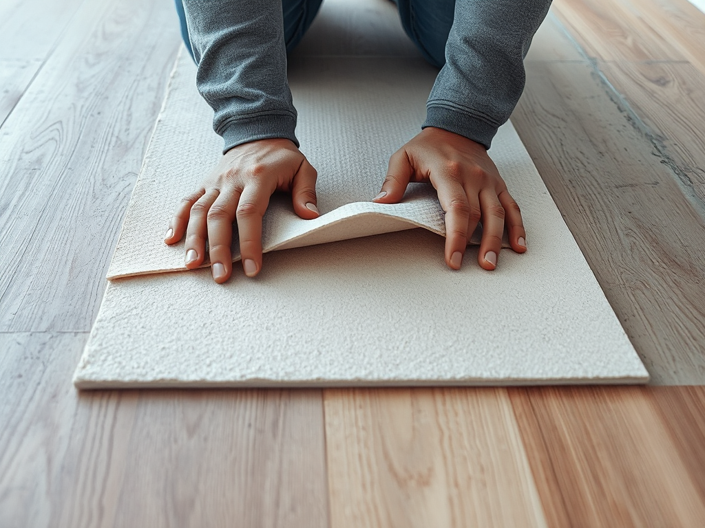 Lớp lót sàn gỗ công nghiệp được trải cẩn thận trên nền bê tông, chuẩn bị cho thi công hoàn thiện sàn gỗ, đảm bảo độ bền và thẩm mỹ.