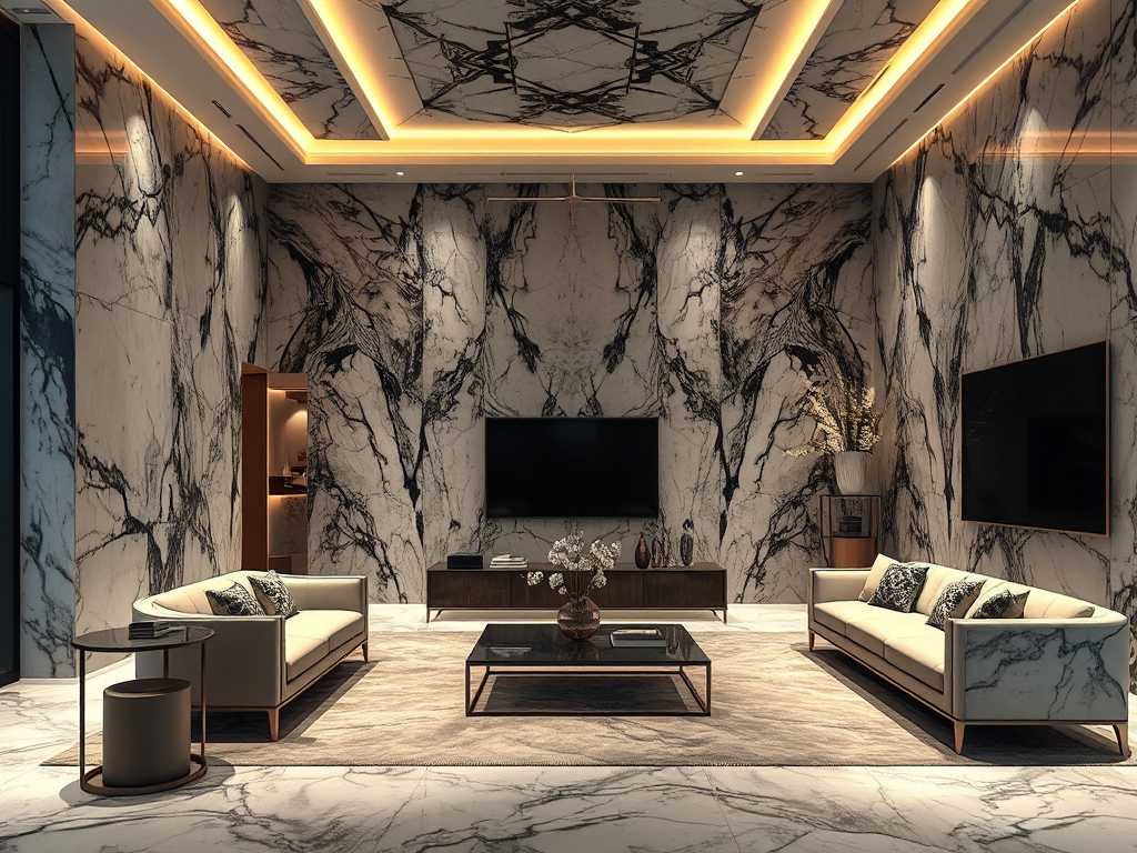 Phòng khách sang trọng ốp đá marble tự nhiên cao cấp, thiết kế nội thất hiện đại, ánh sáng ấm áp, thể hiện vẻ đẹp thi công ốp đá marble tỉ mỉ. Phòng khách sang trọng ốp đá marble tự nhiên cao cấp, thiết kế nội thất hiện đại, ánh sáng ấm áp, thể hiện vẻ đẹp thi công ốp đá marble tỉ mỉ.