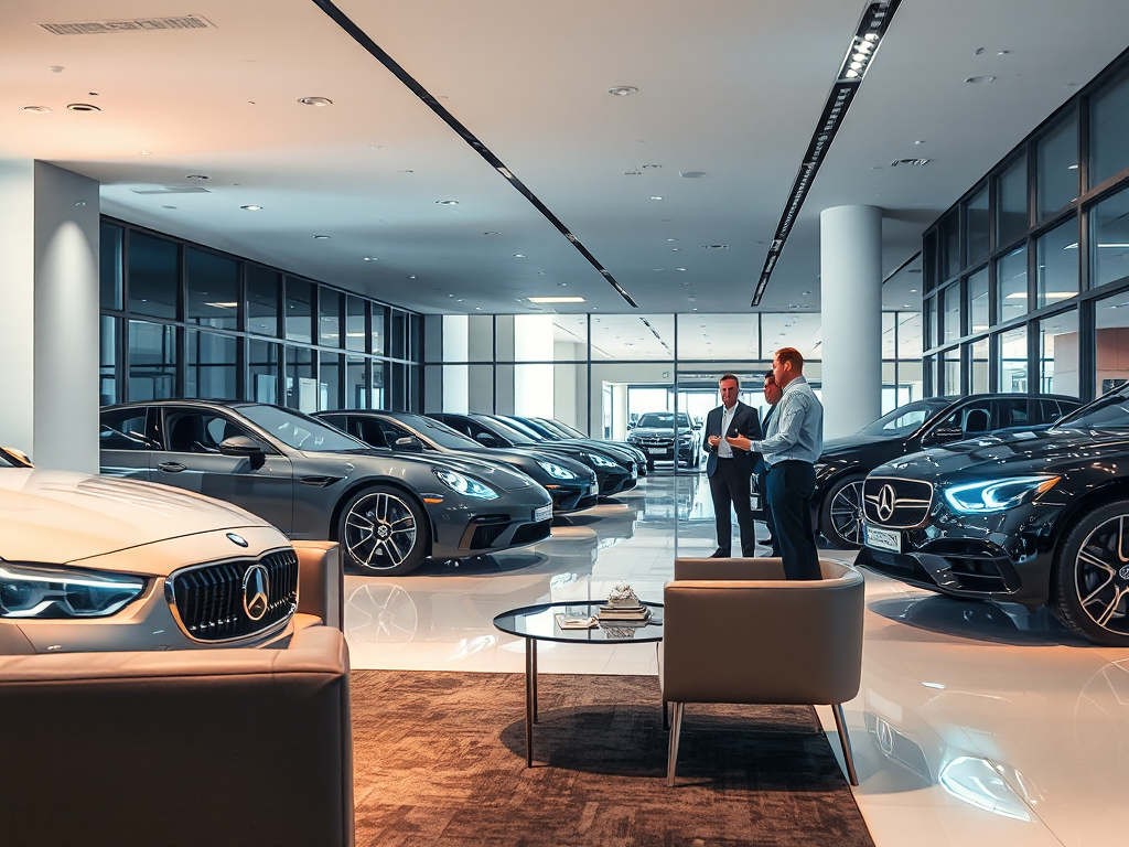Thi công showroom ô tô sang trọng với xe hơi cao cấp, khu vực tiếp khách thoải mái và nhân viên tư vấn nhiệt tình, tạo trải nghiệm đẳng cấp cho khách hàng.