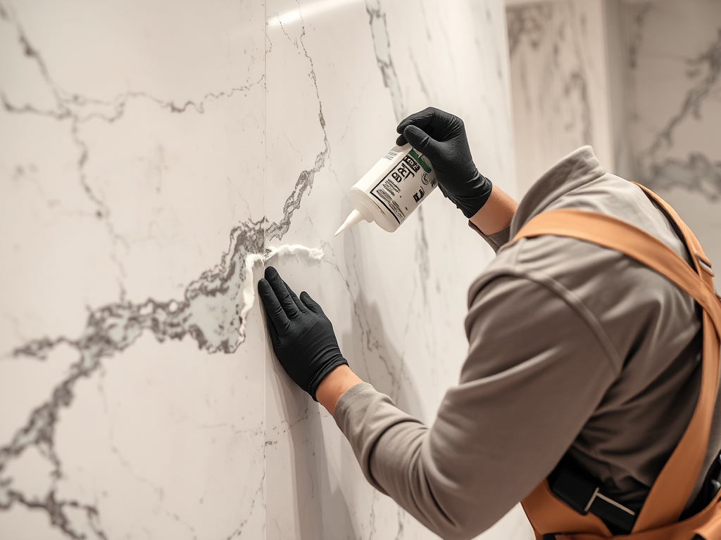 Thợ đang thi công ốp đá marble trong phòng tắm sang trọng, cẩn thận trét keo bảo dưỡng cho bề mặt đá, đảm bảo độ bền và vẻ đẹp. Thợ đang thi công ốp đá marble trong phòng tắm sang trọng, cẩn thận trét keo bảo dưỡng cho bề mặt đá, đảm bảo độ bền và vẻ đẹp.