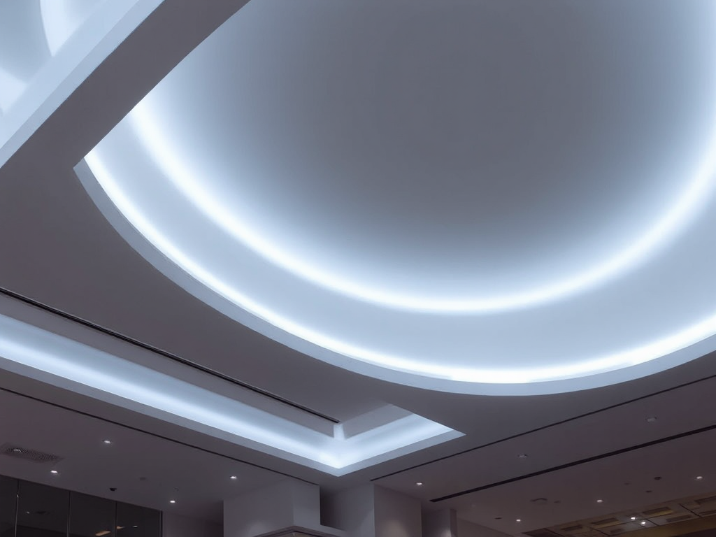 Trần xuyên sáng hiện đại với đèn LED chiếu sáng ẩn, tạo hiệu ứng ánh sáng dịu nhẹ và không gian nội thất sang trọng; minh họa cho thi công trần xuyên sáng.